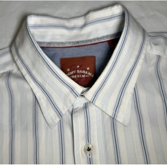 Tommy Bahama Jeans Flip Cuff Striped Button Up Shirt Men L Blue White Beach Camp - Picture 5 of 9